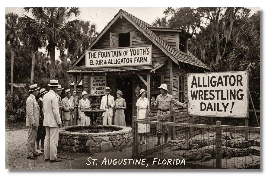 Vintage‑STYLE NEW ART 1930\'s RPPC-ELIXIR & ALLIGATOR FARM-ST. AUGUSTINE FL-FAUX