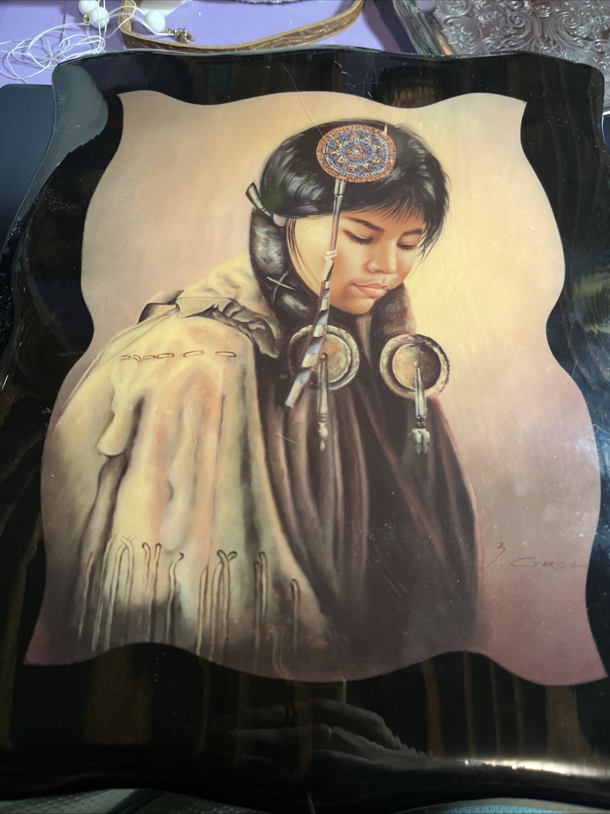 Vintage DenCraft Native American Woman Portrait Wall Art Lacquered Wood Canada