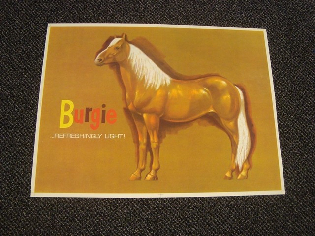 Circa 1960s Burgie Horse Poster, Refreshingly Light, California
