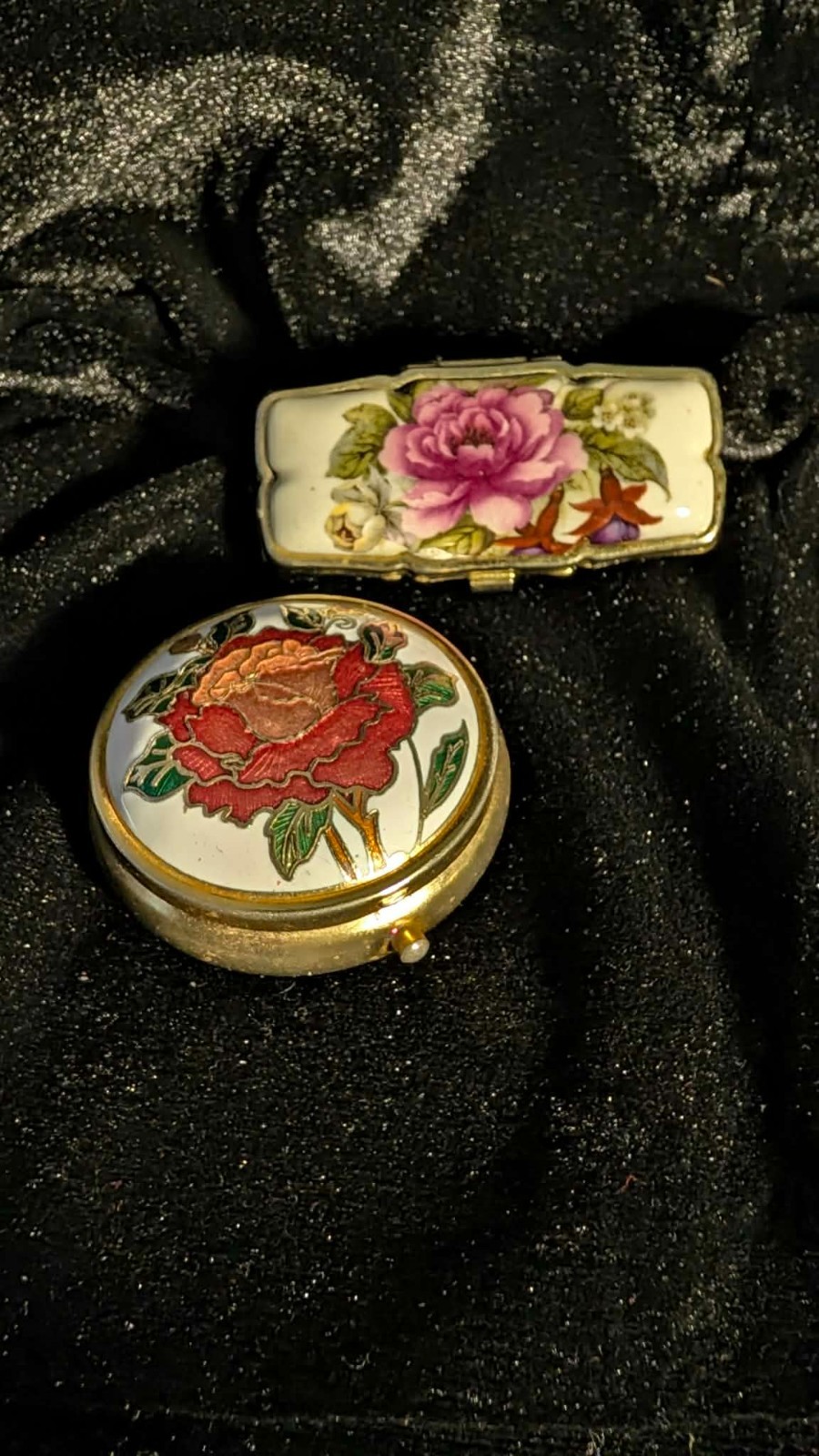 🌹 Vintage Porcelain Floral Trinket Box Duo – Rose Motif, Beauty L@@K