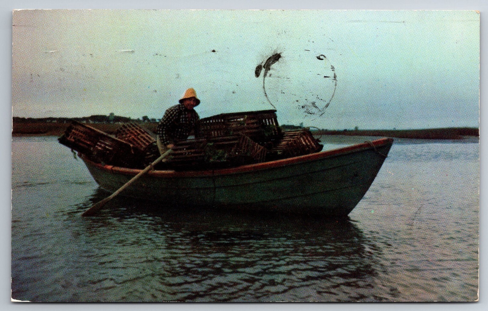 ME, Maine Lobsterman, Fishing Boat, Man, Vintage Postcard