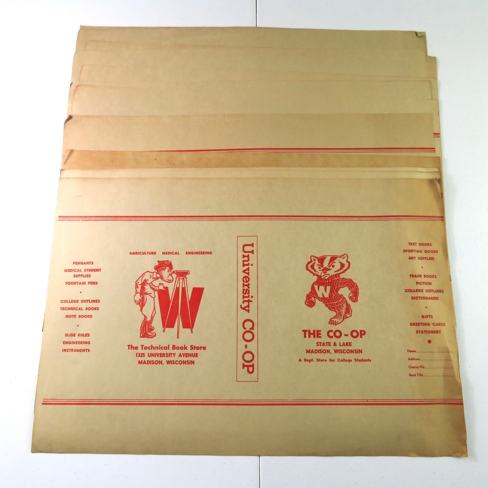 University of Wisconsin Madison Badgers Paper Book Covers 1950s - Lot of 16