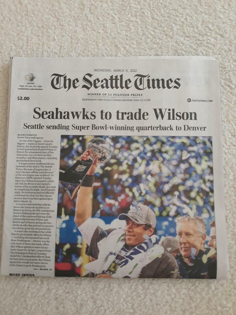 The Seattle Times Newspaper - 03/09/22 - Seattle Seahawks trade Russell Wilson The Seattle Times Newspaper - 03/09/22 - Seattle Seahawks trade Russell Wilson