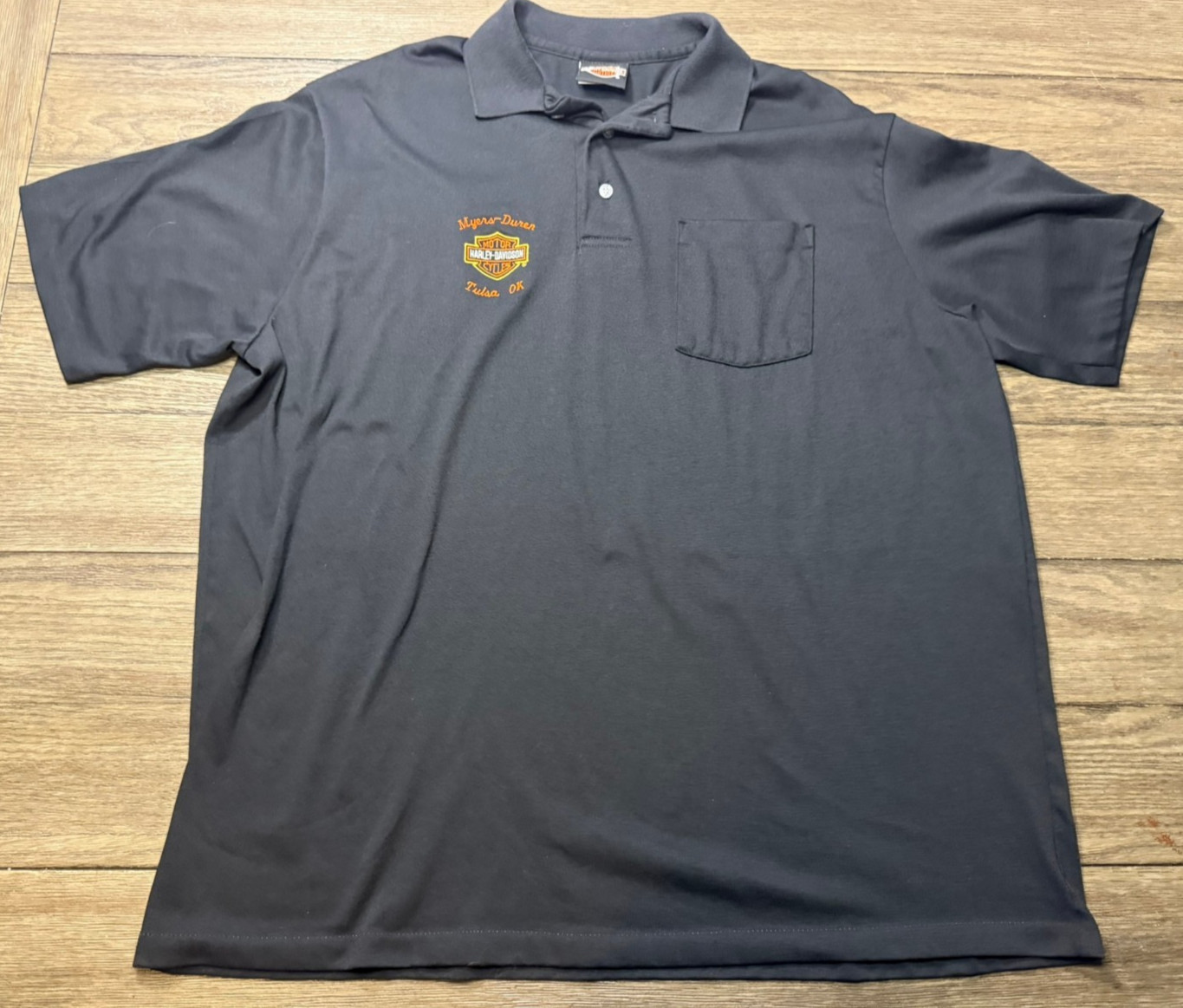 Vintage Harley Davidson Black Polo Shirt Myers Duran Tulsa Oklahoma Size 2XL Vintage Harley Davidson Black Polo Shirt Myers Duran Tulsa Oklahoma Size 2XL