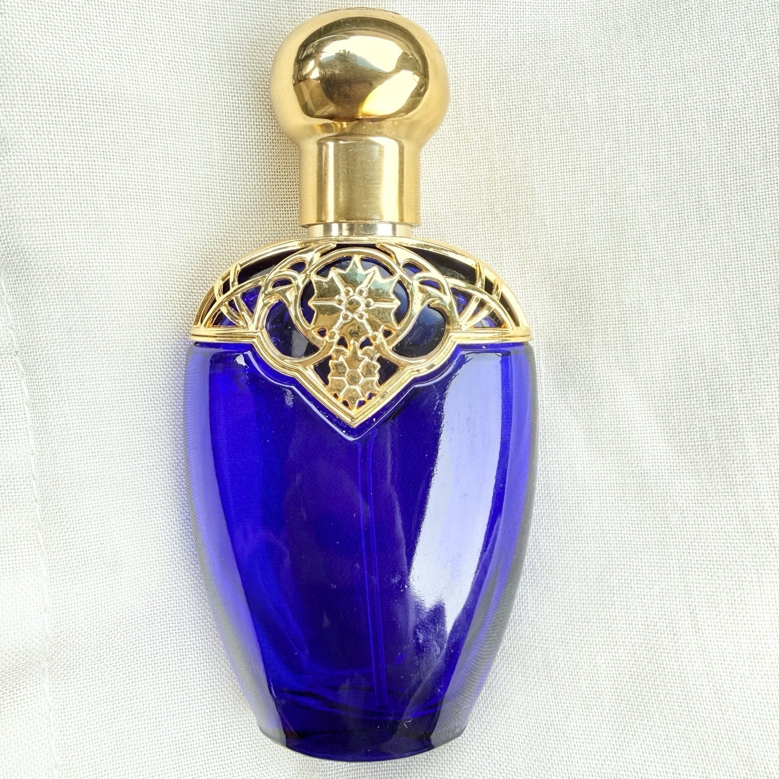 VTG Avon Cobalt Blue Glass Mesmerize Cologne/Perfume Bottle Gold Filigree 70s N