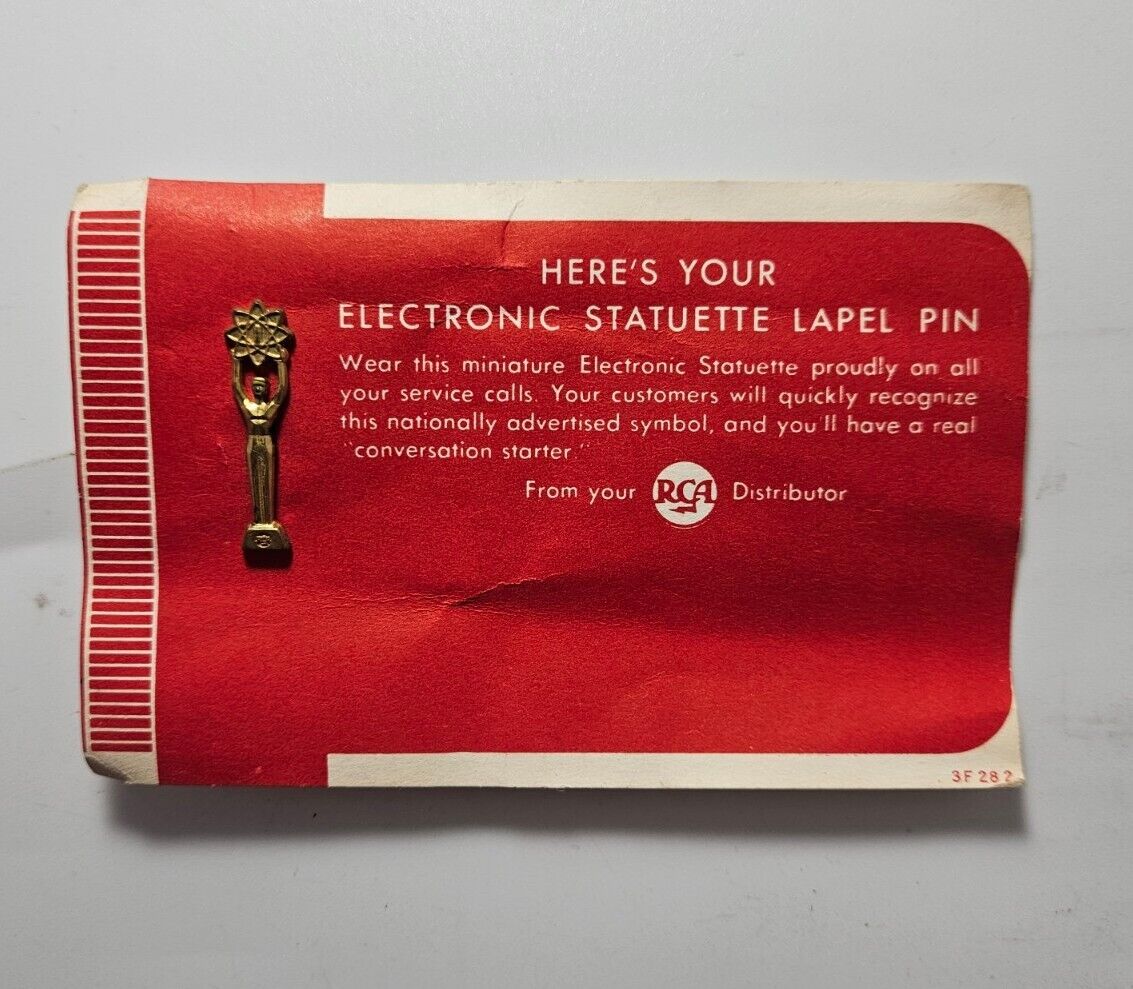 Vtg RCA Here's Your Electronic Statuette Lapel pin