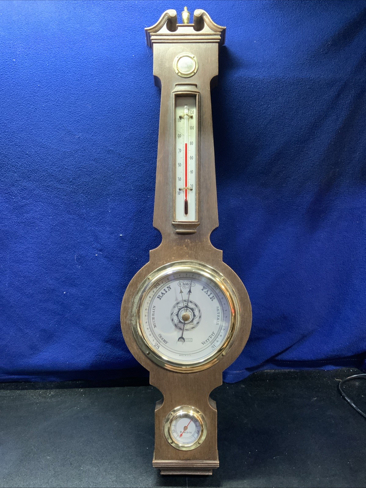 VTG 21” Springfield USA Banjo Wall Weather Station Faux Wood Grain Plastic WORKS