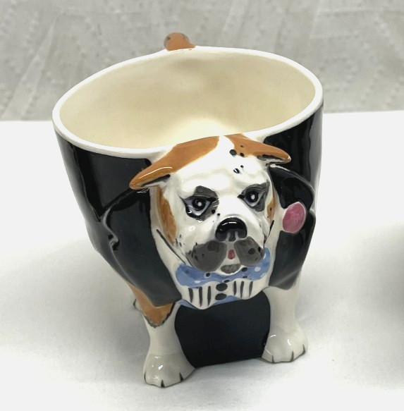 RARE TOM HATTON 3D Hand-Painted BULLDOG Ceramic Animal Mug Signed 4\