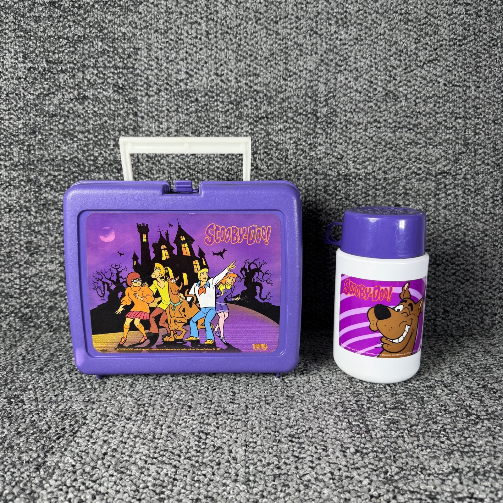 Vintage 1997 Scooby Doo Lunch Box with Thermos Hanna Barbera Purple Mystery Inc
