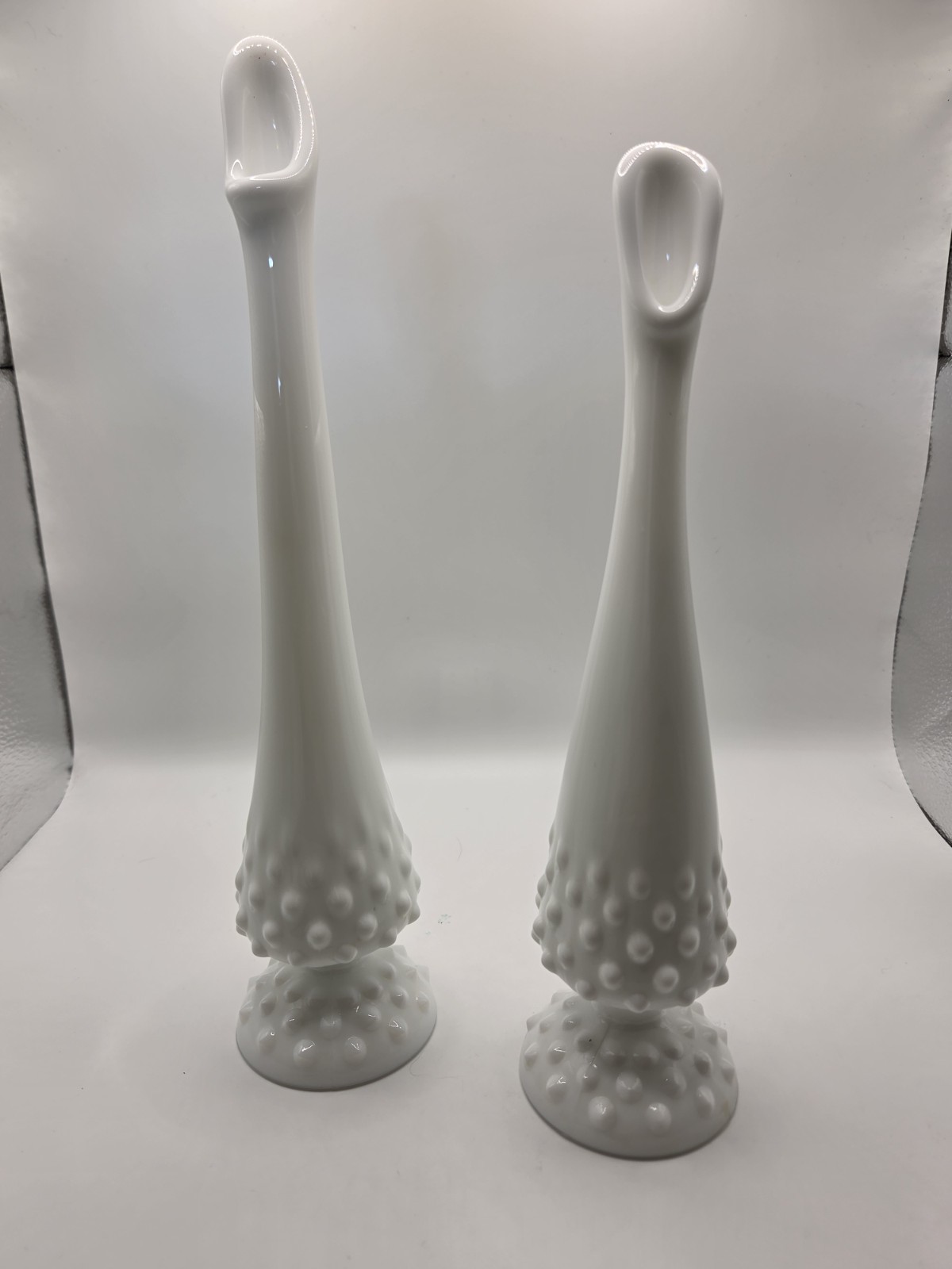 Fenton White Milk Glass Hobnail Swung Bud Case Pair