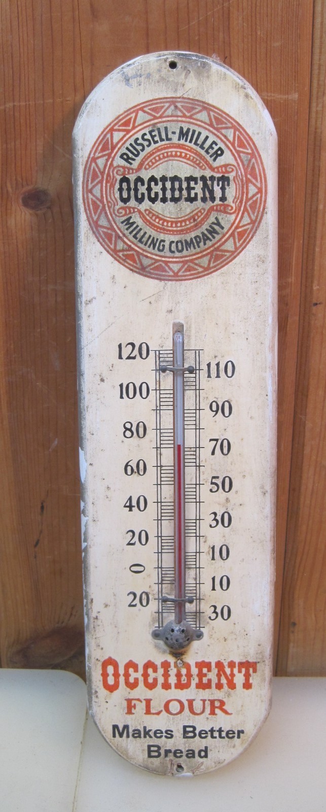 Antique 1910s Occident Flour Advertising Thermometer Russell Miller Milling Co Antique 1910s Occident Flour Advertising Thermometer Russell Miller Milling Co
