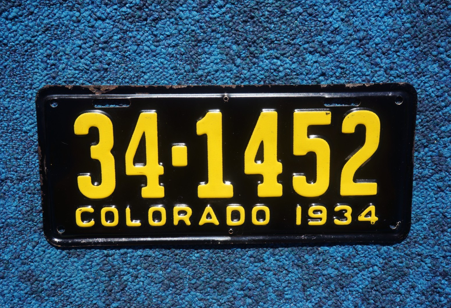 1934 Colorado License Plate # 34 - 1452  Original Paint