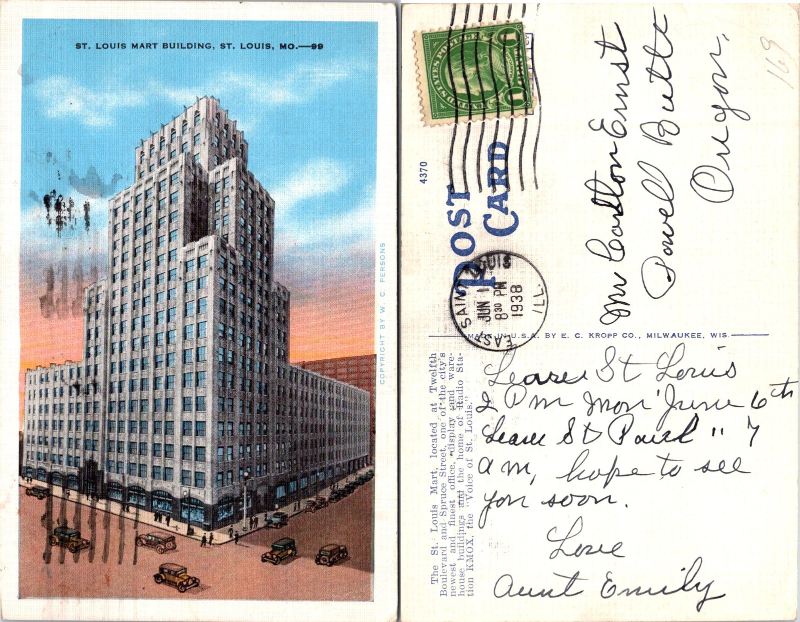 St. Louis MO St. Louis Mart Building Postcard 72080