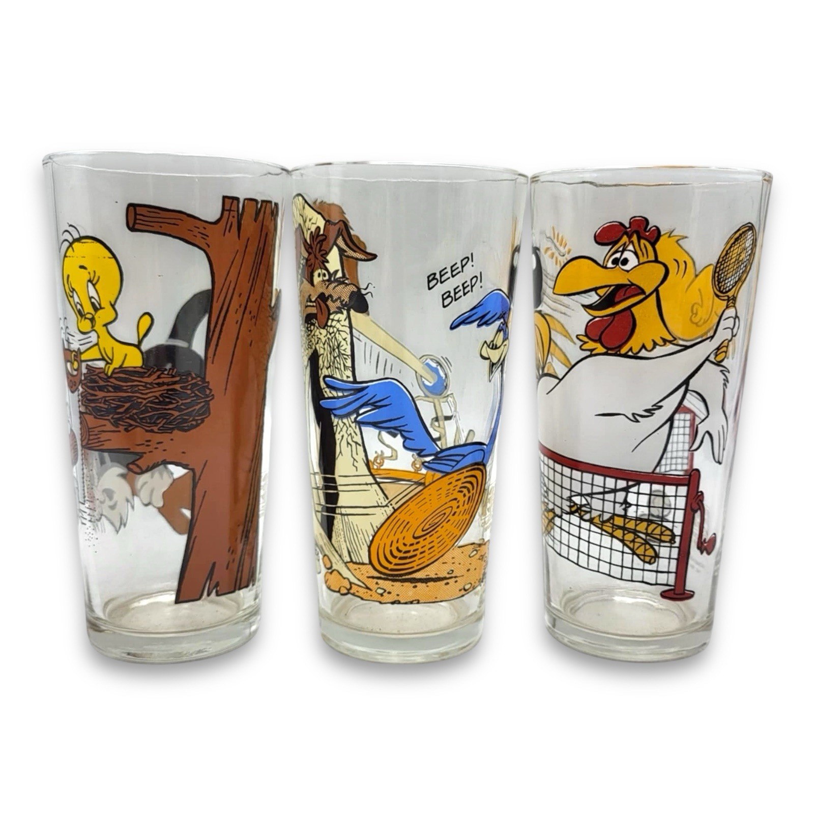 Vintage Looney Tunes Pepsi Glasses Set of 3 Burger King Promo 1975 Tweety Coyote
