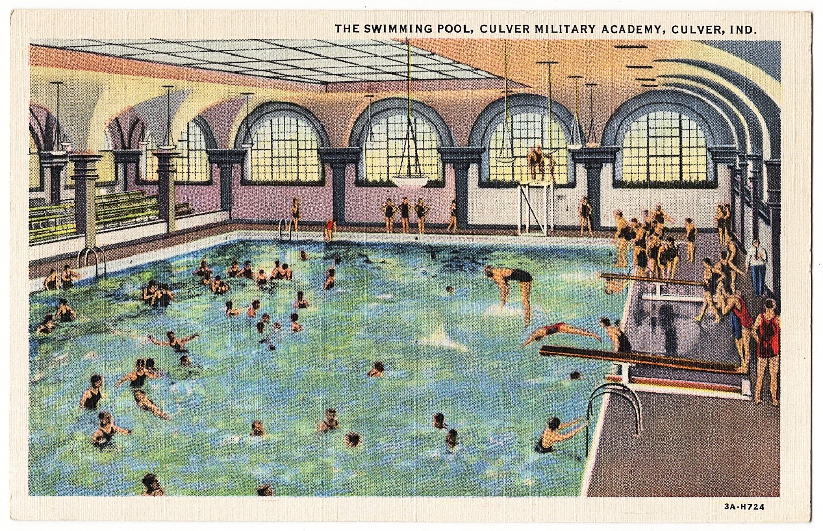 Culver IN - Culver Military Academy The Swimming Pool 1940s postcard