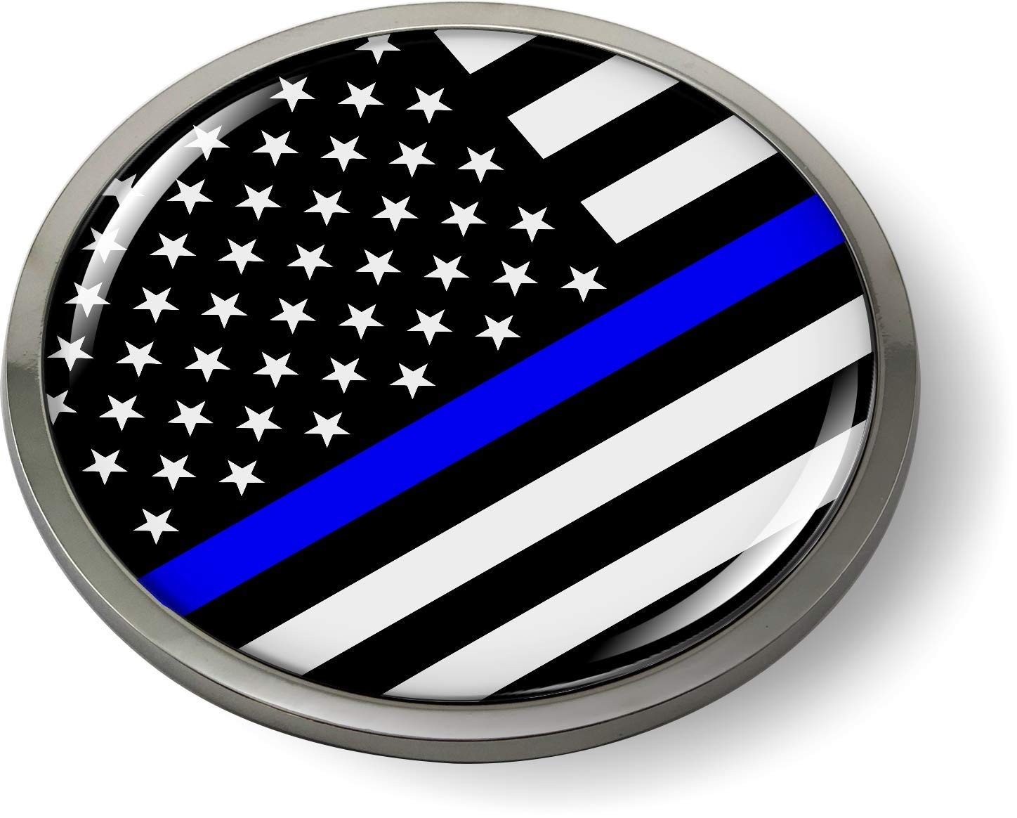Blue LINE Stripe American Flag 3D Domed Emblem Badge Car Sticker Chrome Round B