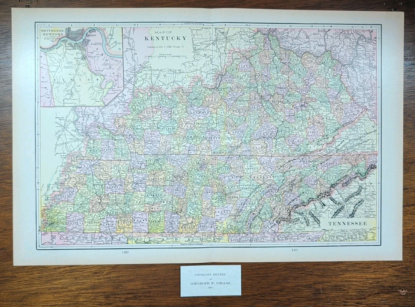 Vintage 1901 KENTUCKY TENNESSEE Map 22