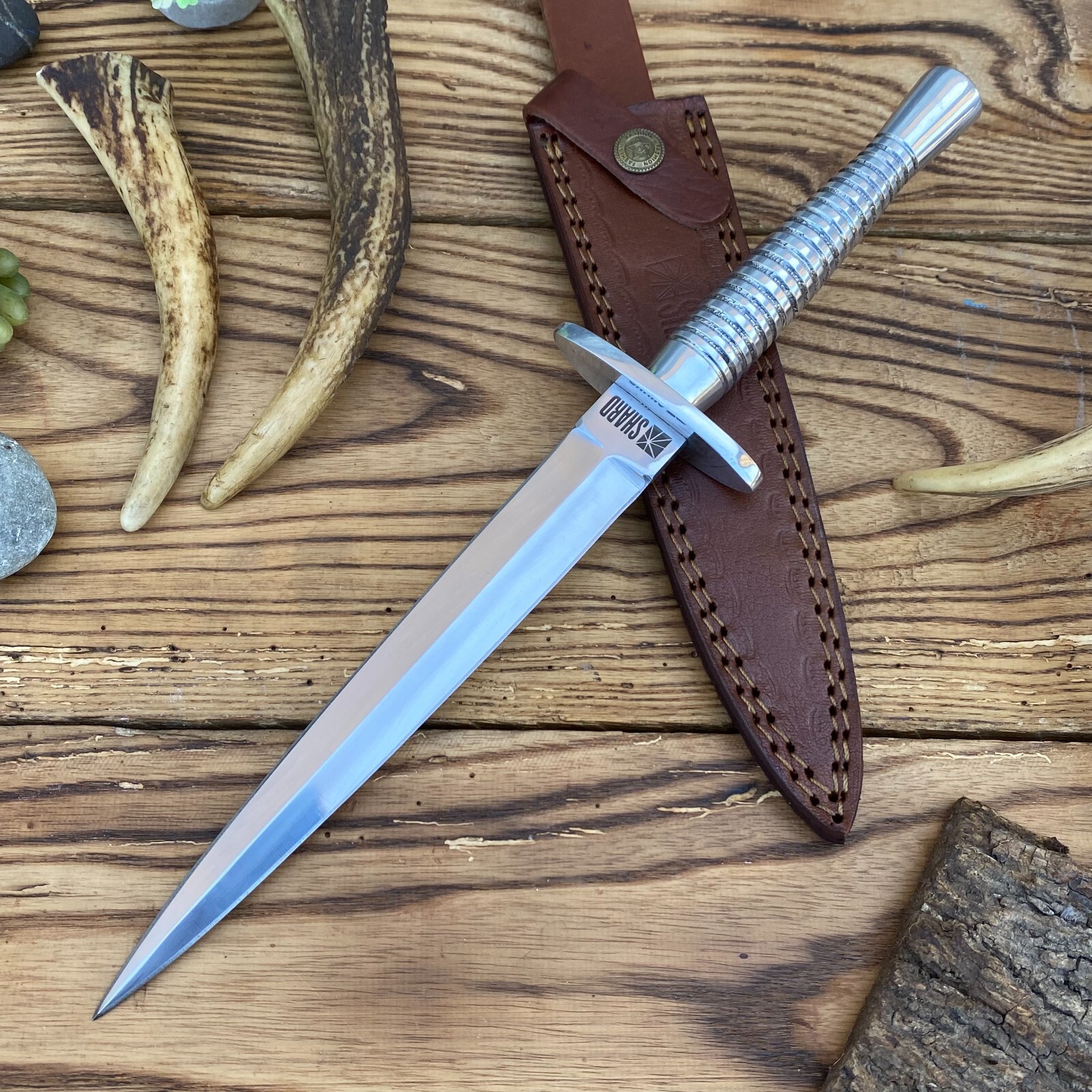 Vintage WW2 Double-Edged V42 Military Knife Stiletto Dagger Knife With Sheath