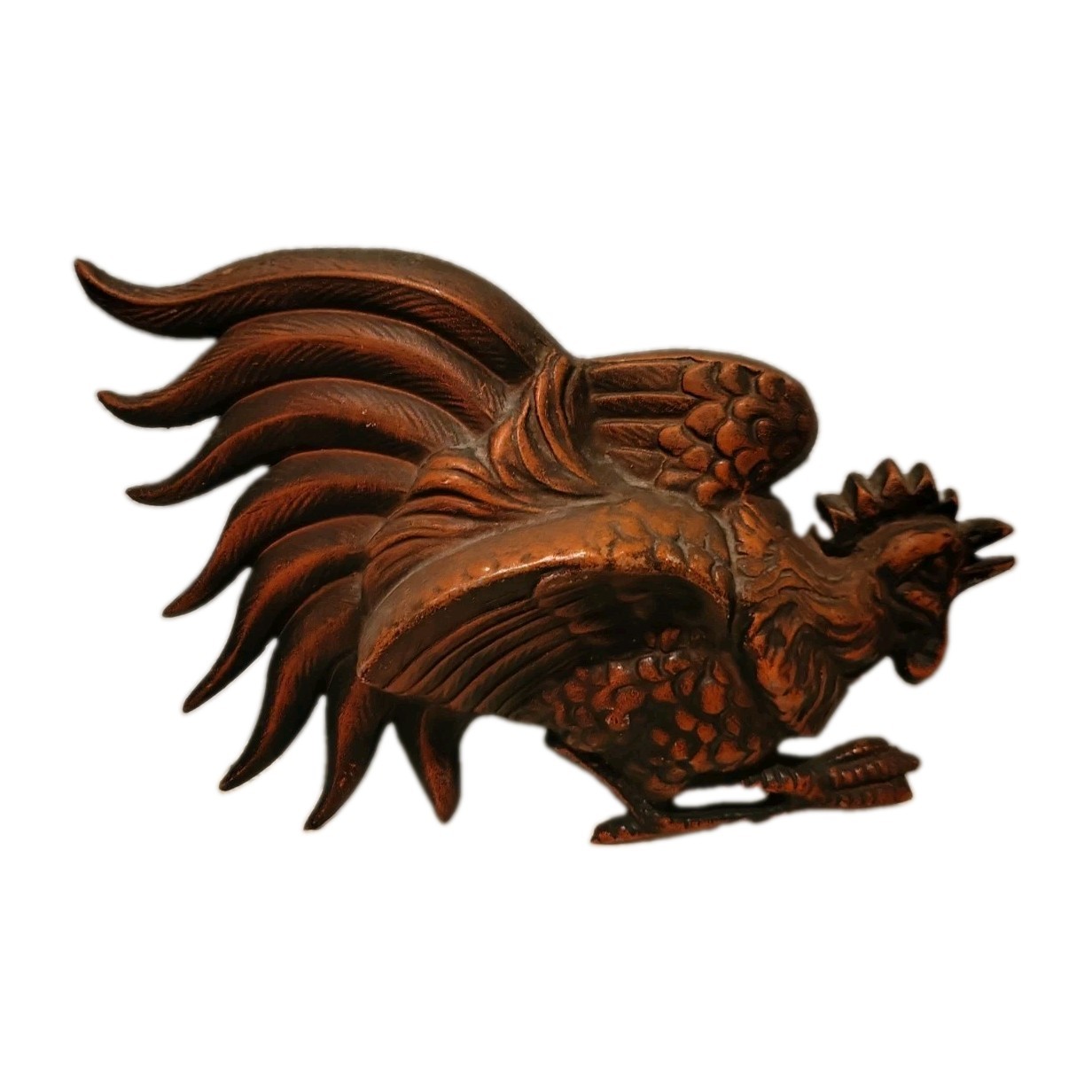 Vtg Red & Black Painted Metal Rooster Wall Plaque Marked HODA Fighting Rooster 
