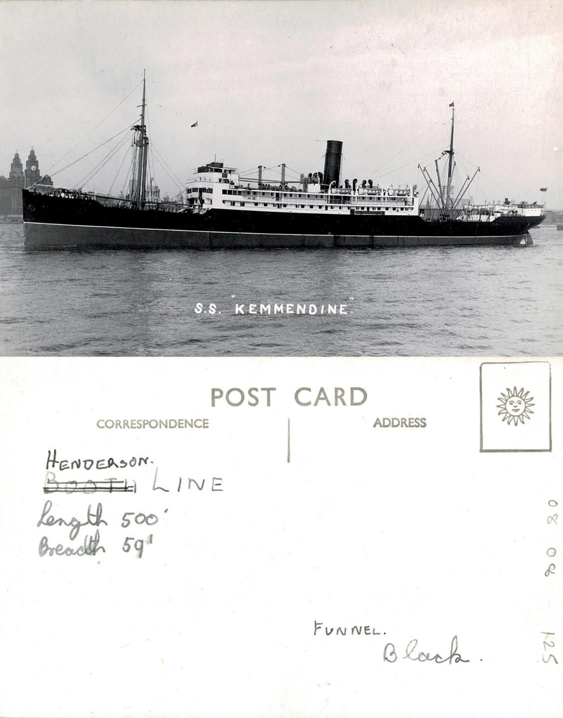 VINTAGE REAL PHOTO Henderson Line SS Kemmendine POSTCARD - Info Written on Back