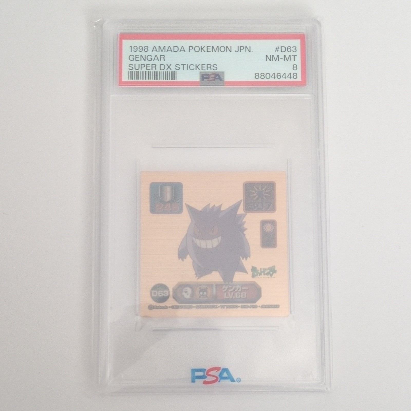 Amada 1998 Pokémon Super DX Stickers Gengar D63 Japanese PSA 8