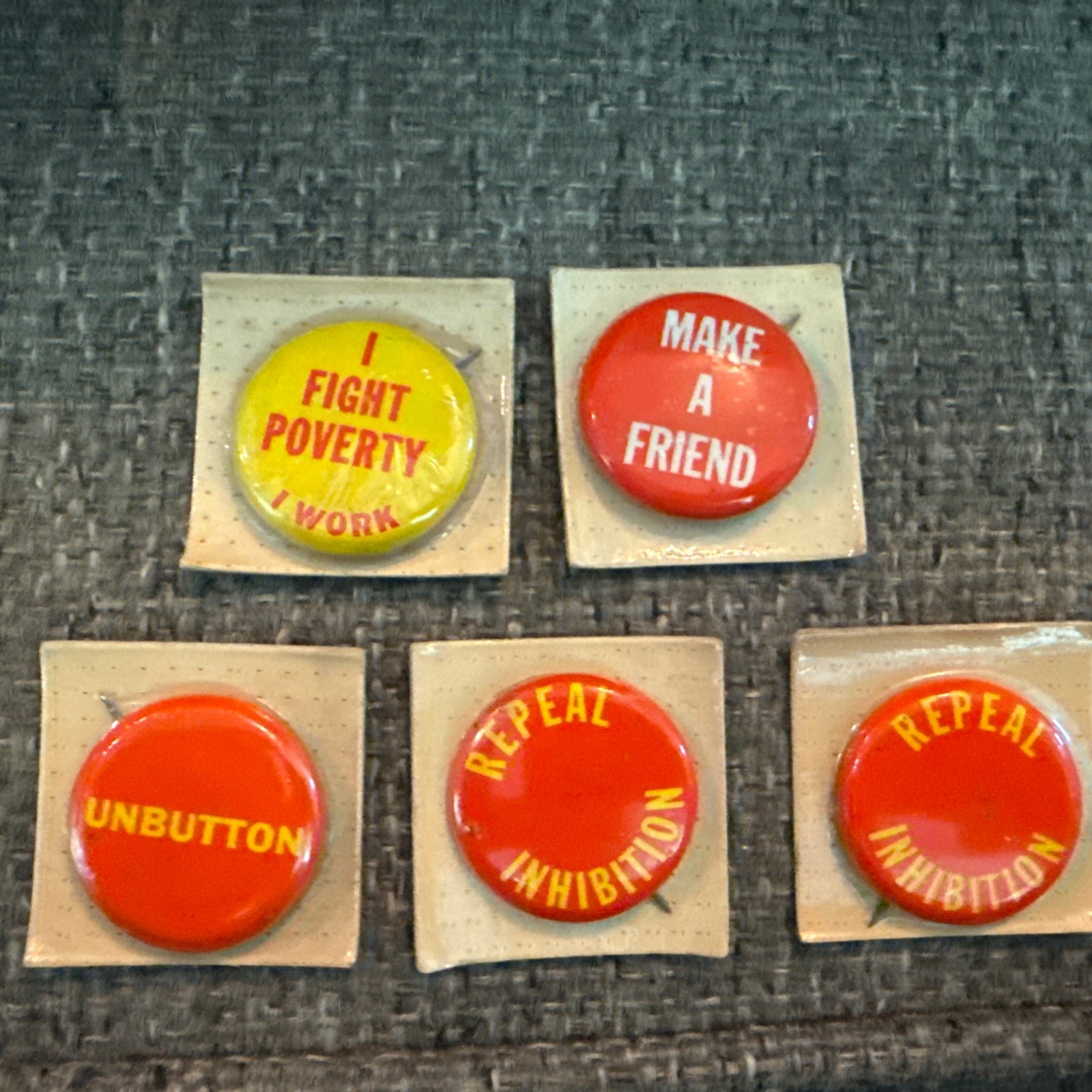 Vintage 1960s Sealed Novelty Pinback Button Lot of 5 NOS