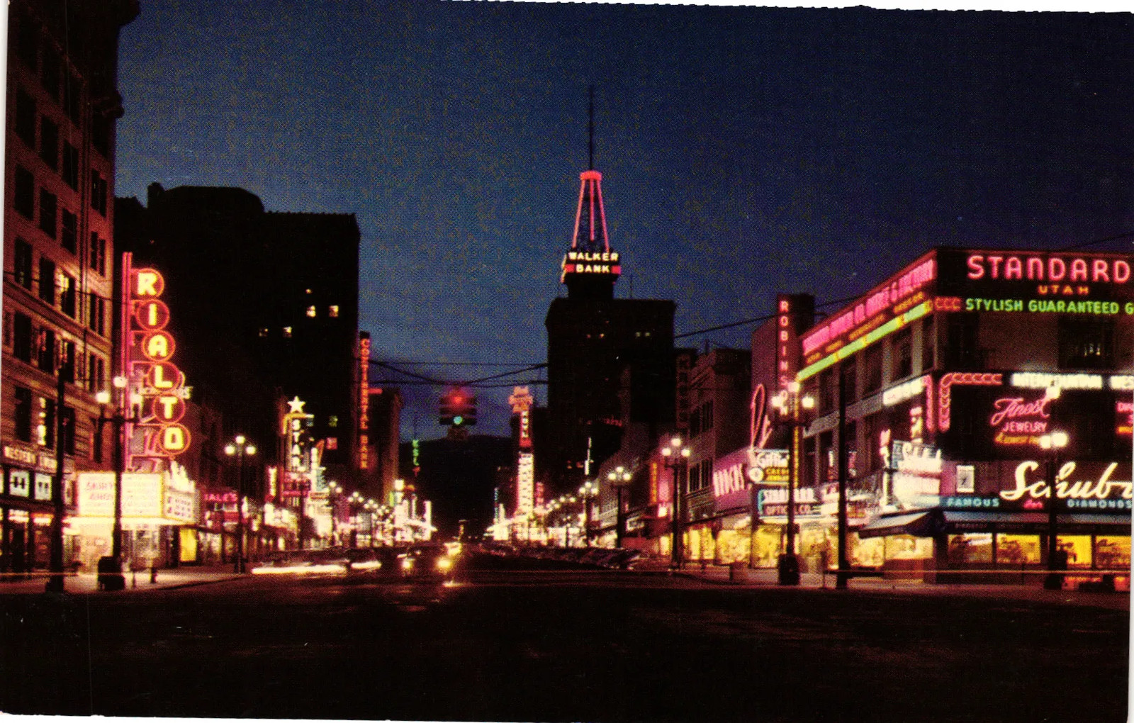 Vintage Postcard- Main Street at Night