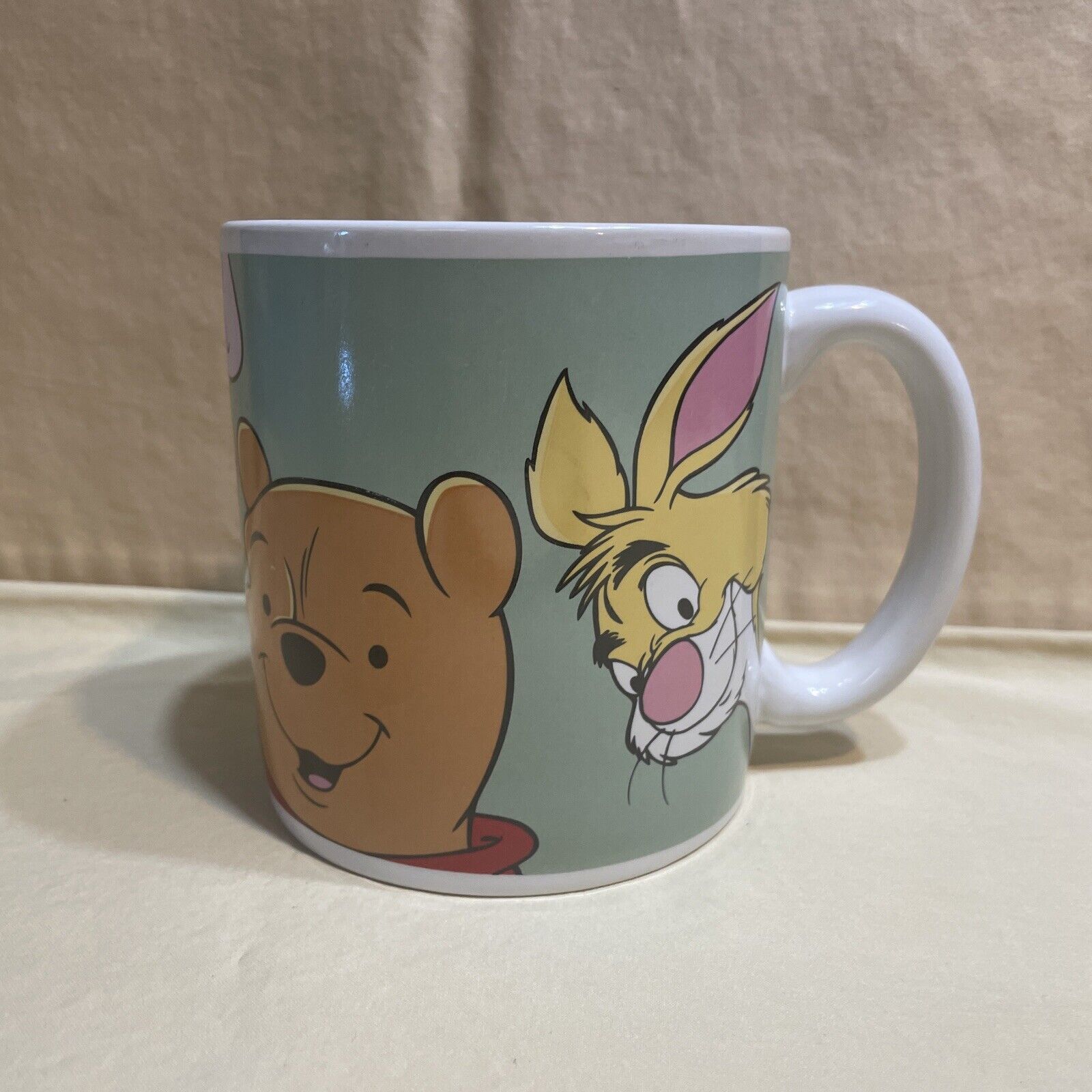 Vintage Disney Winnie The Pooh Tigger Rabbit Eeyore Large Coffee Mug w/ Quote