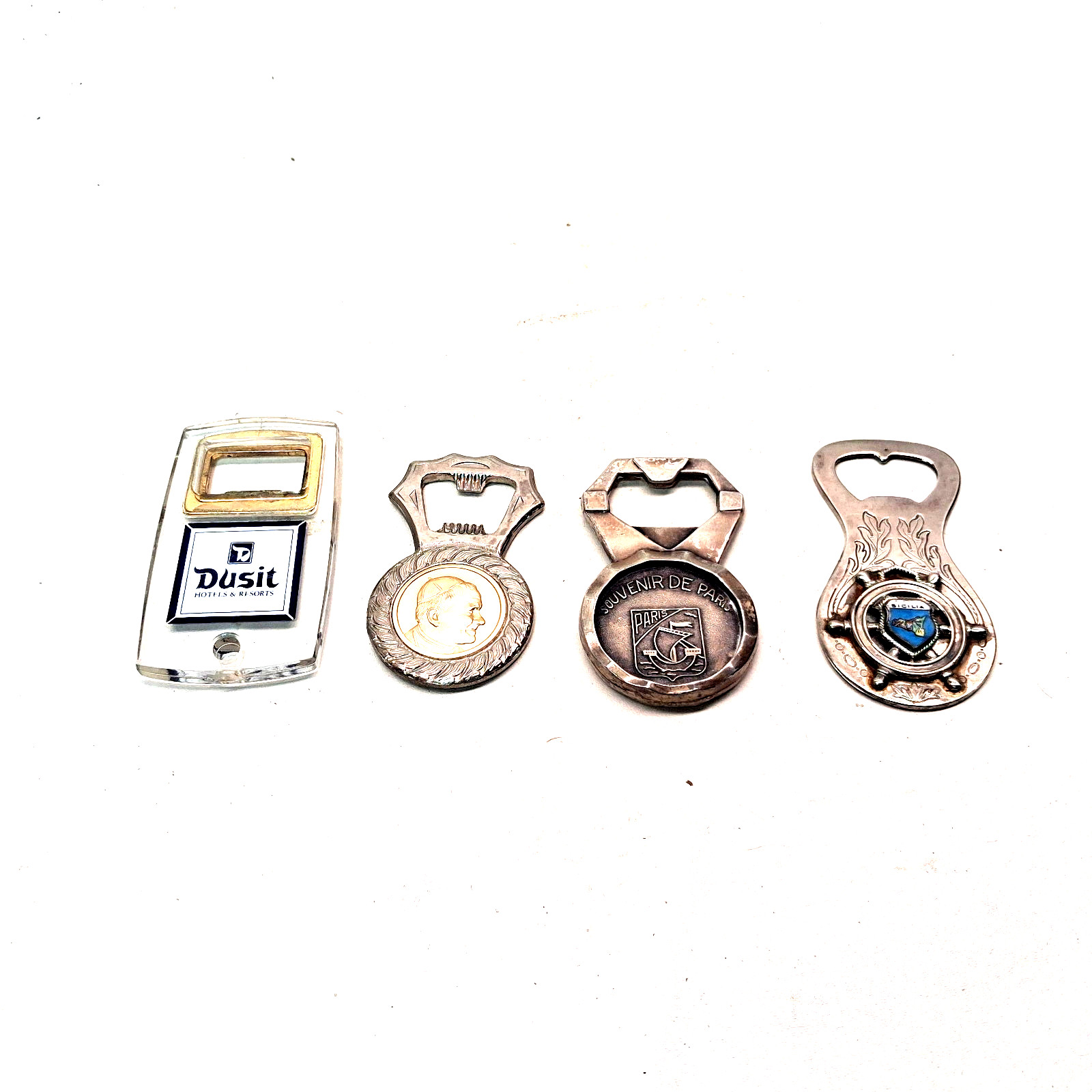 Lot 4 Souvenir Bottle Openers Paris Sicilia Dusit Hotels Travel Barware Vintage
