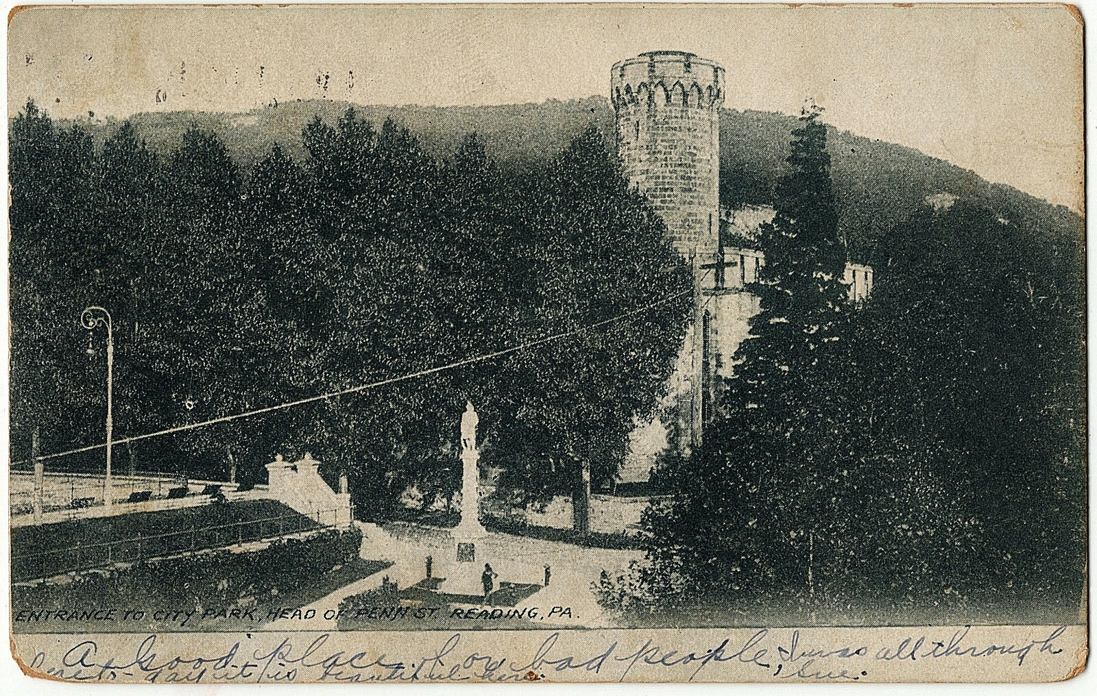 1905 Reading PA Postcard Entrance to City Park Head of Penn St. Thick UDB