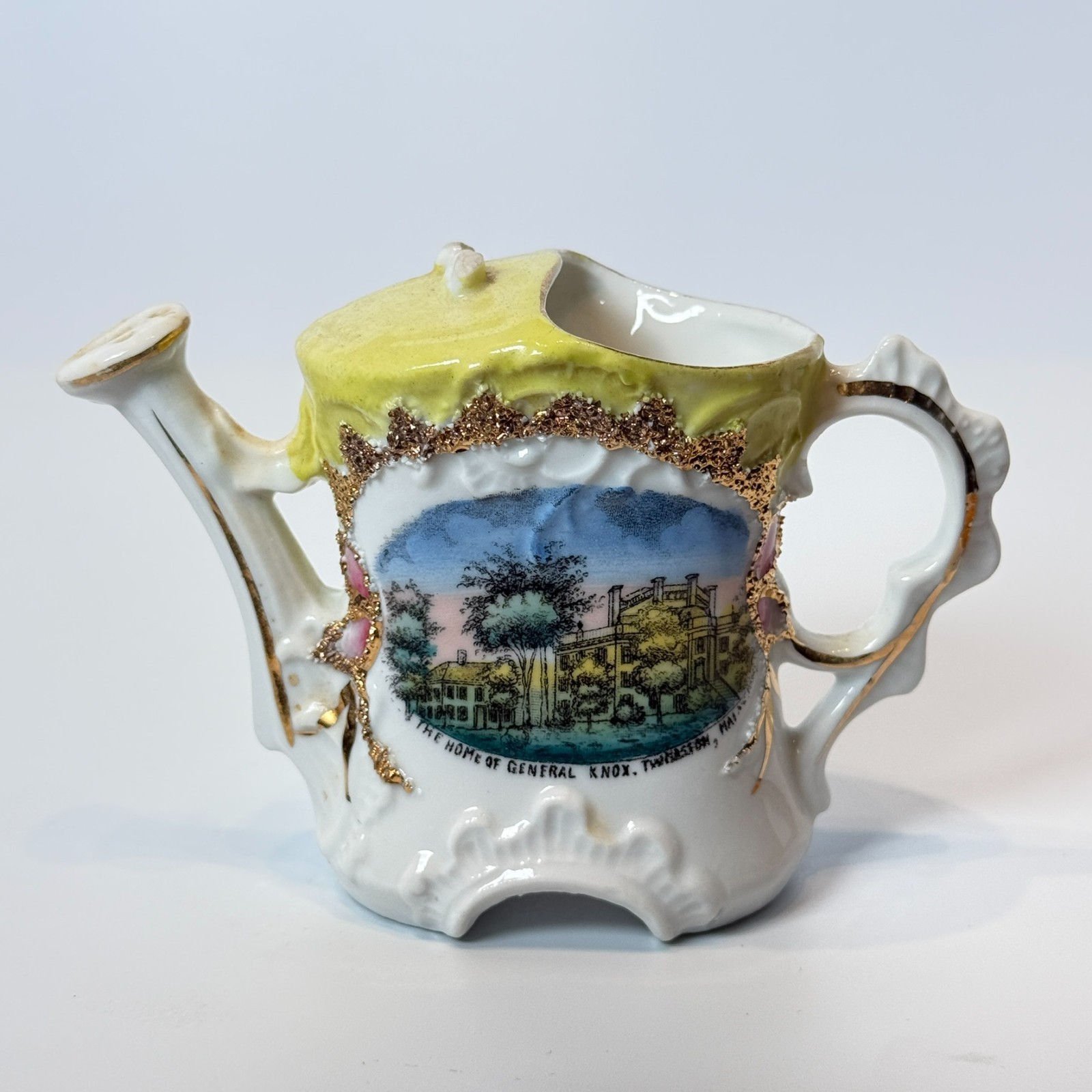 GENERAL KNOX - THOMASTON- MAINE ME Antique Souvenir China TRINKET Gold TEAPOT