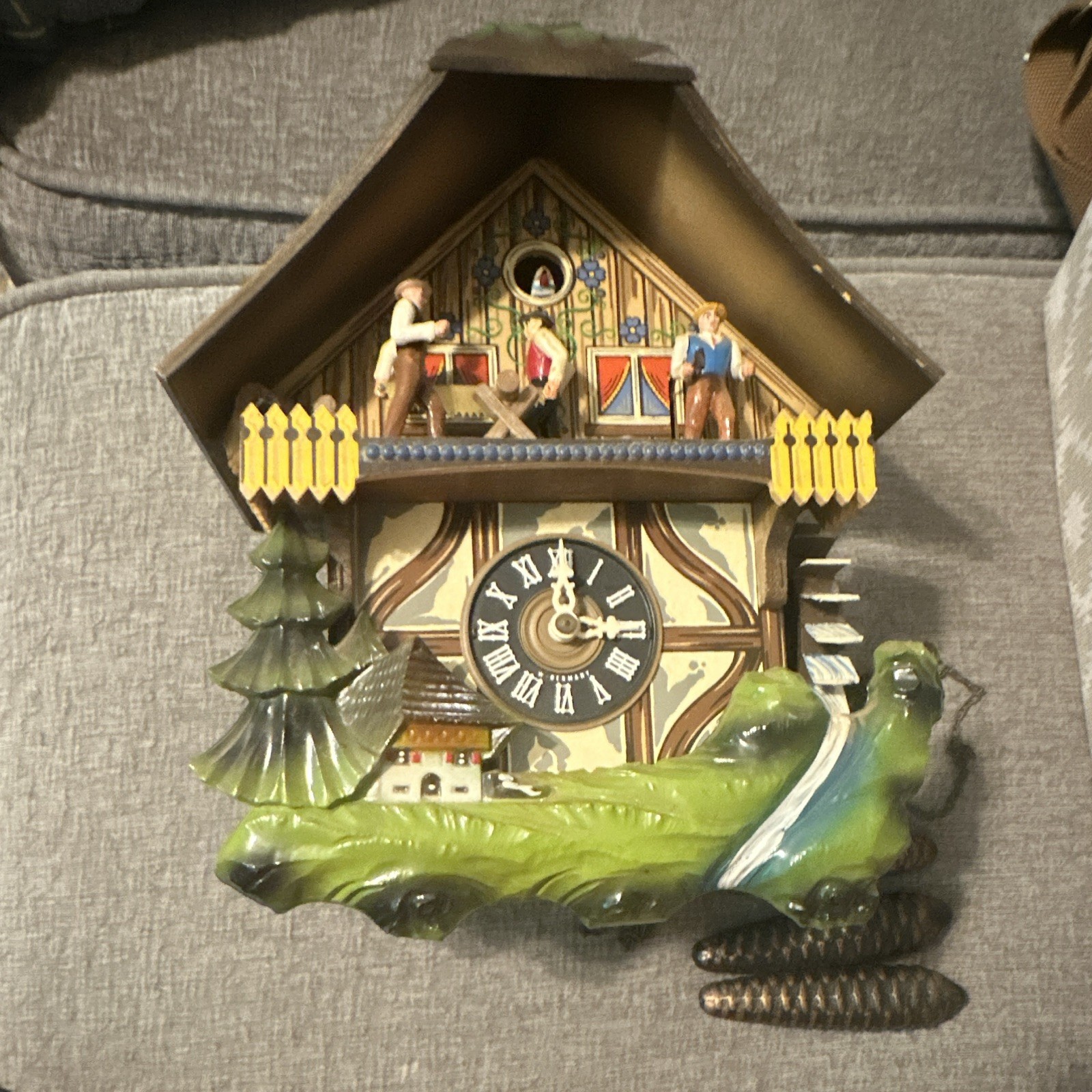 Vintage German E. Schmeckenbecher Black Forest Cuckoo Clock w/ musical sawmill