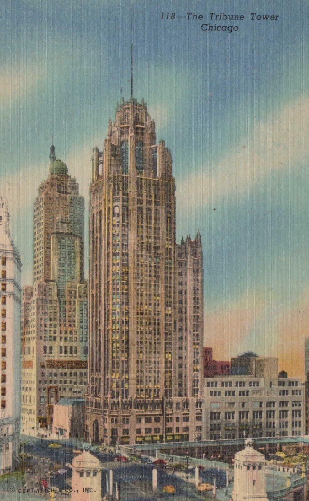 The Tribune Tower Chicago Illinois Vintage Linen Post Card