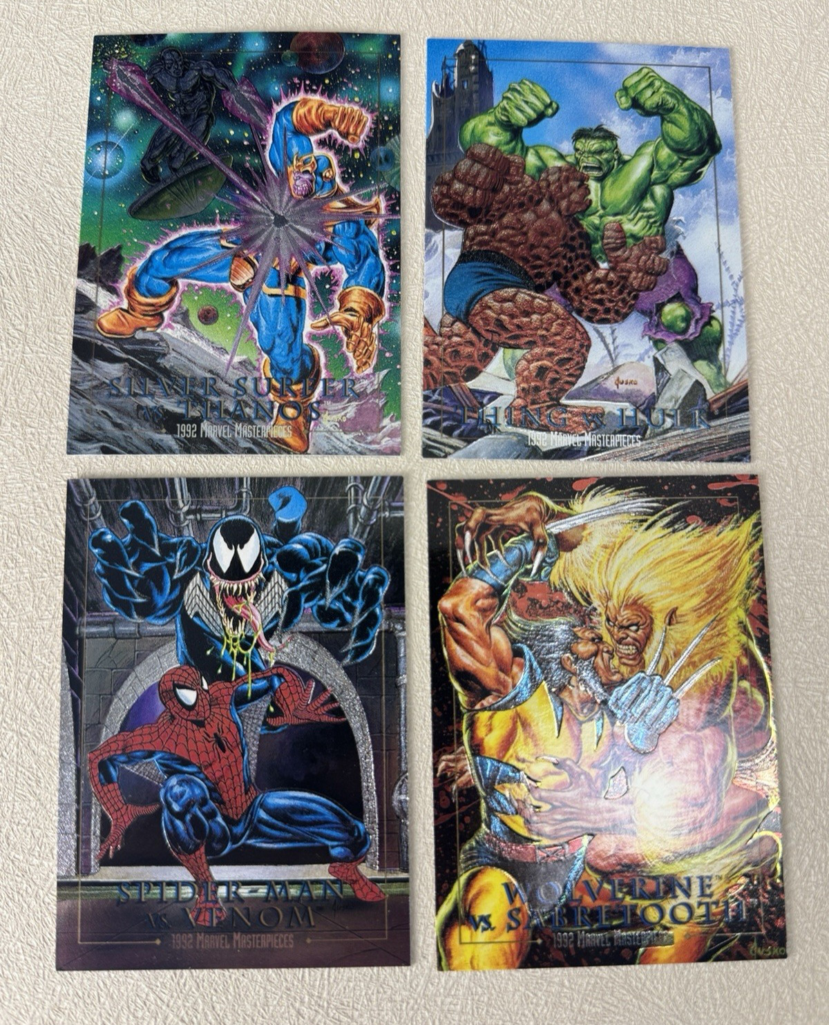 1992 Marvel Masterpieces Battle Spectra 4 Card Lot  HULK  SPIDER-MAN  WOLVERINE+