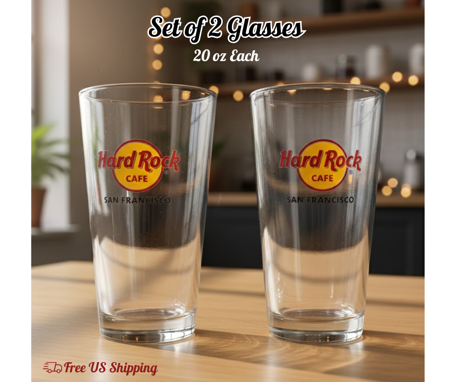 Hard Rock Cafe Clear Pilsner Beer Glass San Francisco 20 oz Set of 2