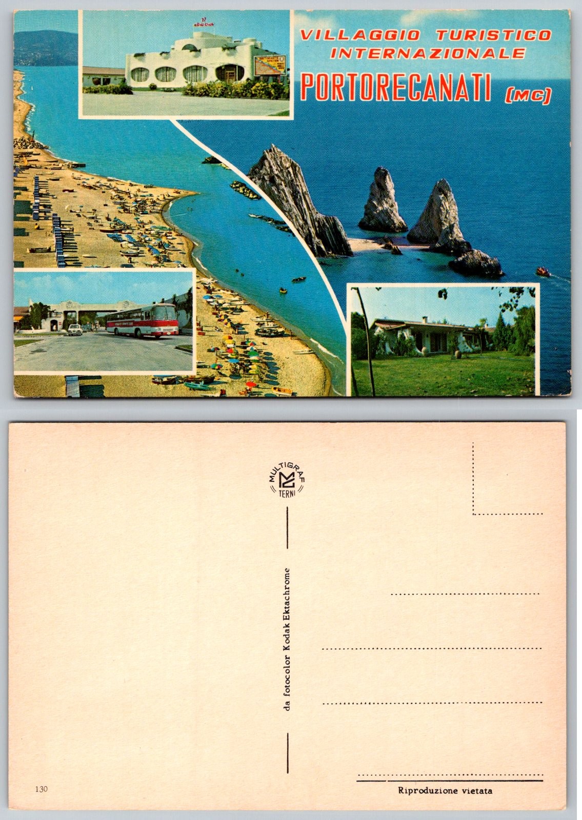 Continental Portorecanati Italy Tourist Village Beach Seastacks Postcard