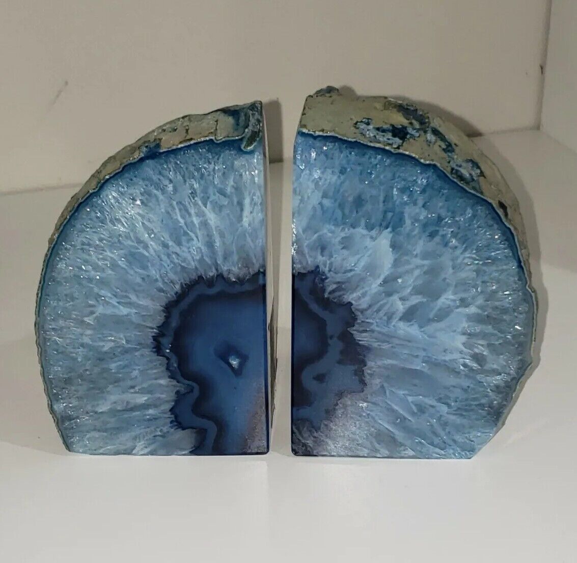 Genuine Blue Banded Agate Bookends From Brazil. New 