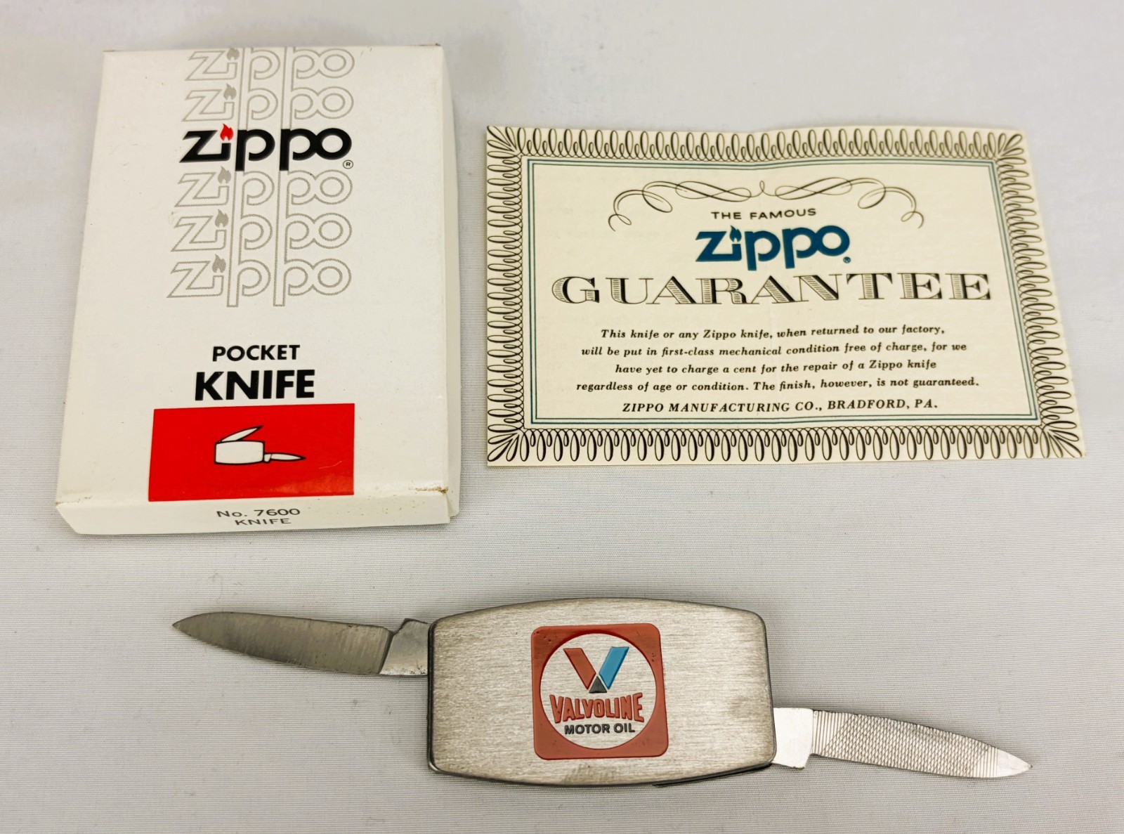 Vintage Zippo Valvoline Motor Oil Pocket Knife No. 7600 w/ Box & Paperwork