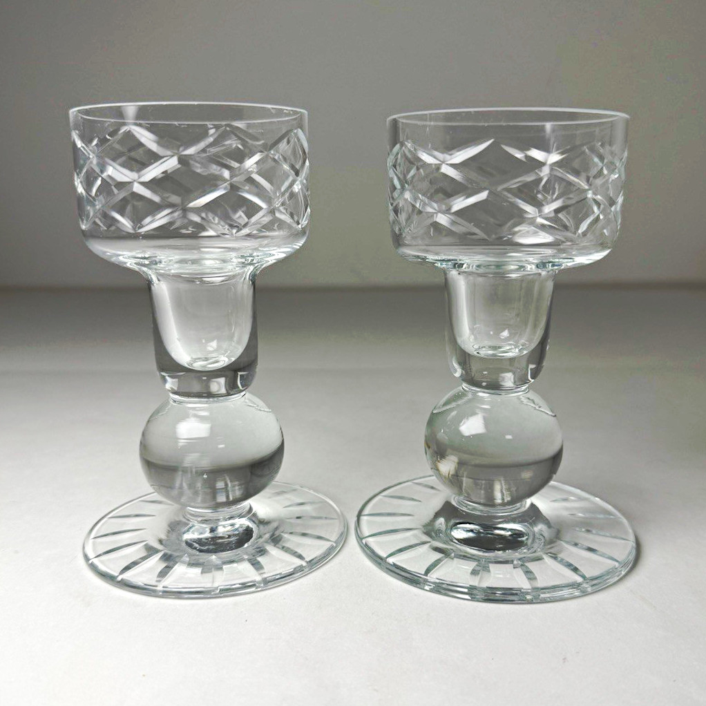 Vintage Pair Clear Cut Glass Candlestick Holders 5.5\