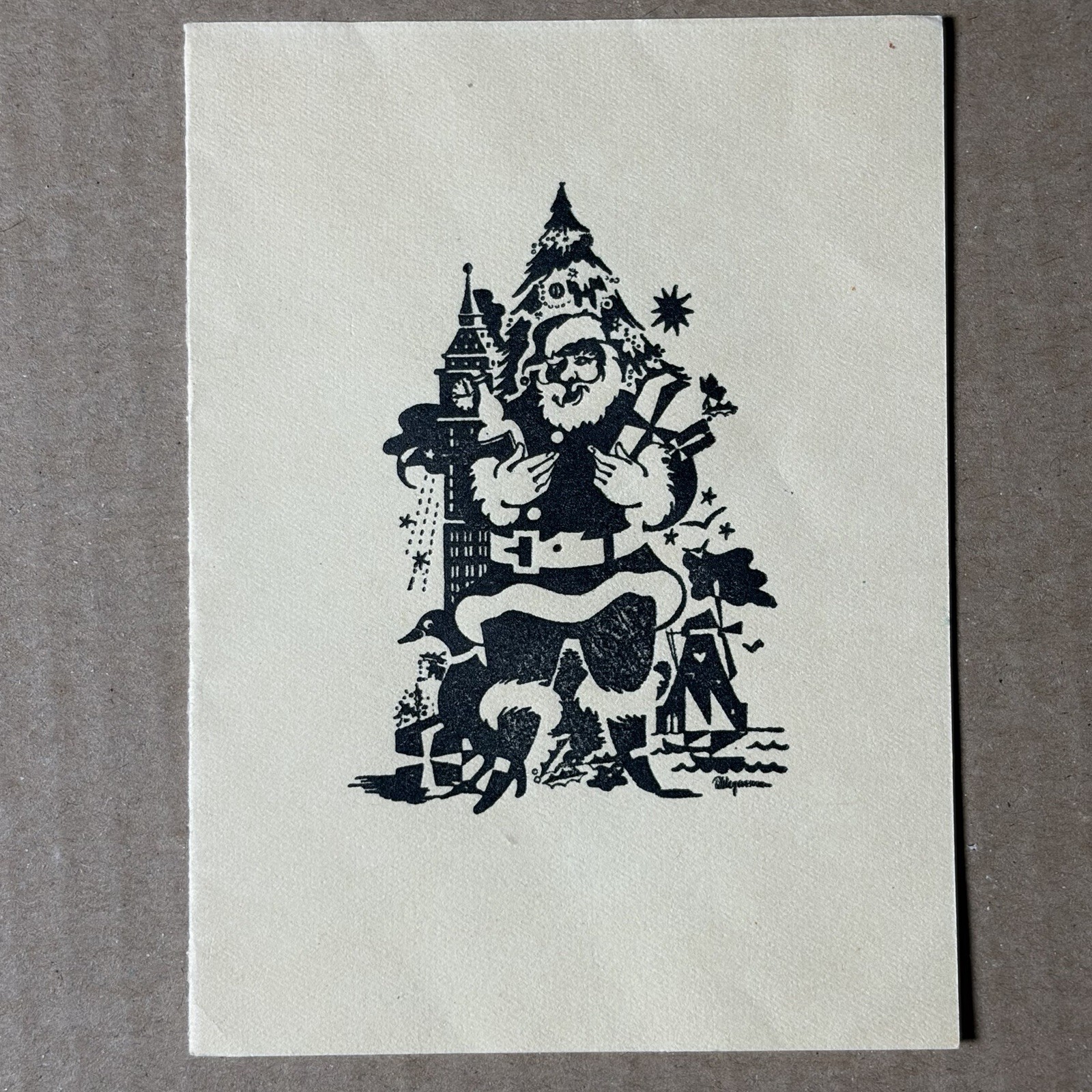 Vintage Mid-Century Dutch Christmas Card Santa St. Catherine’s Wiegman