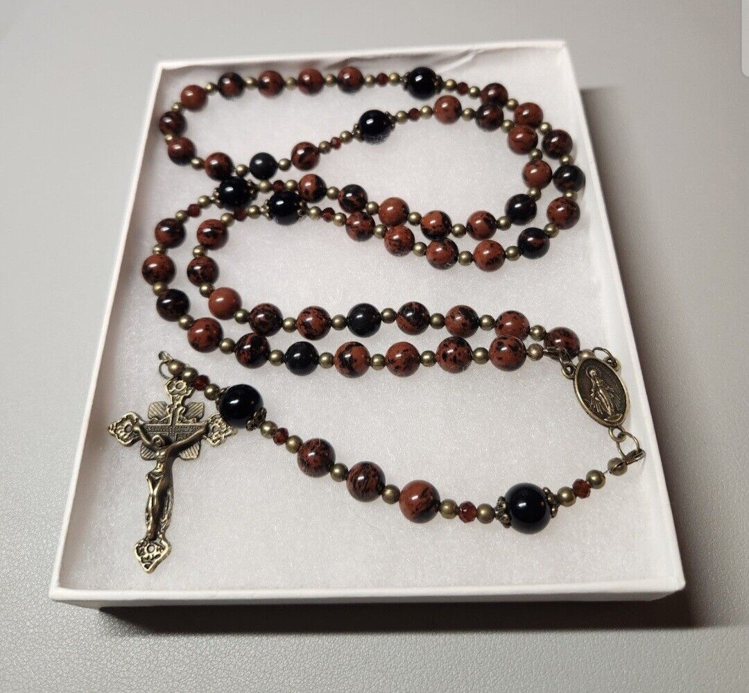 Large One Of A Kind Hand Crafted Rosary Made With Mahogany Obsidian And Onyx