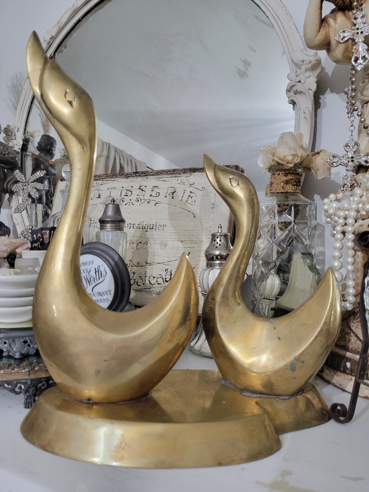 RARE~WOW LARGE Vintage PAIR Brass Duck Sculptural BASE Decor PATINA
