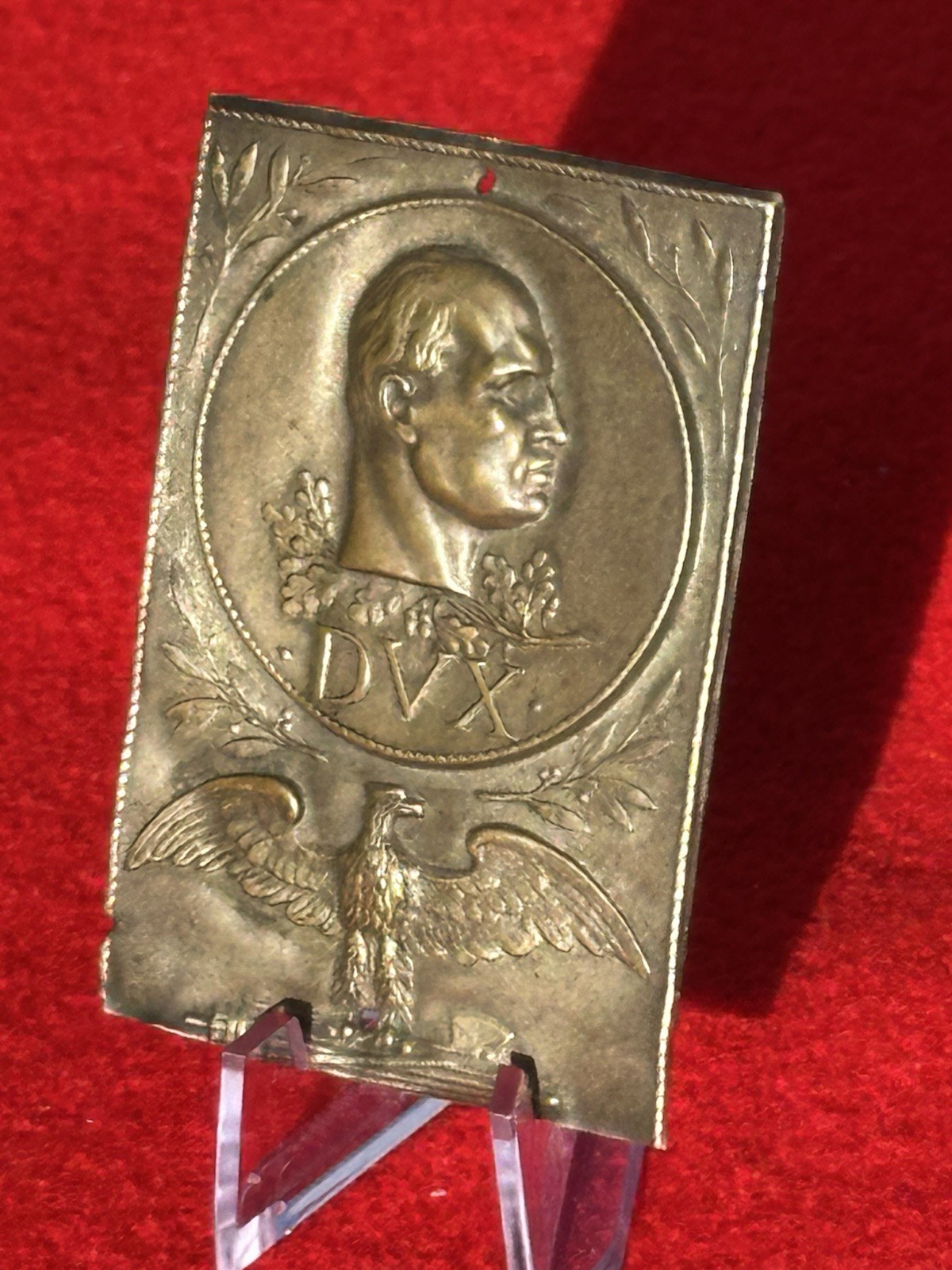 Italian DVX Mussolini Profile Fascist Eagle Metal Plaque/Medallion Militaria