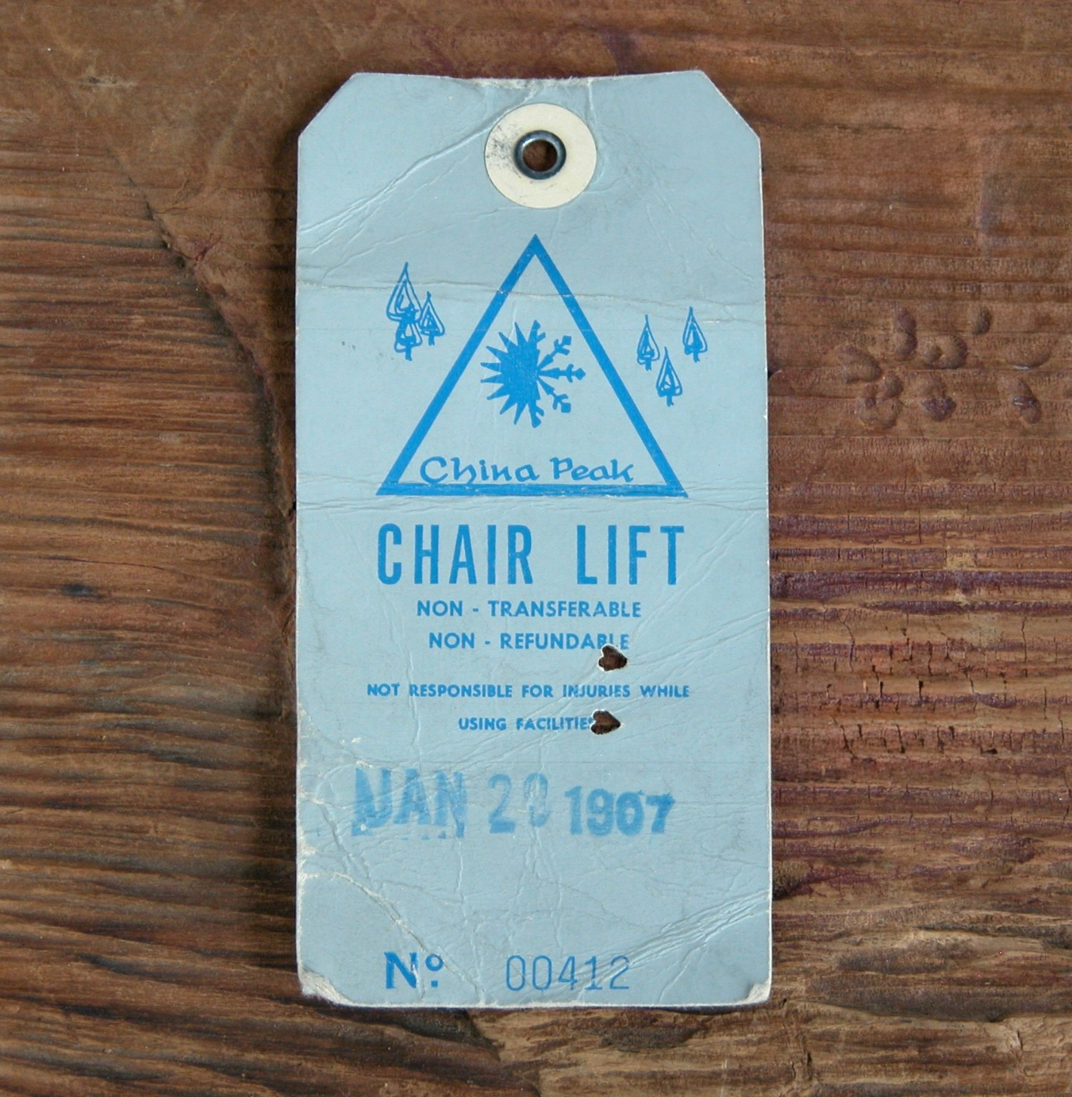 CHINA PEAK CA 1960s Ski Lift Ticket Resort Souvenir Travel Vtg 1967 #00412