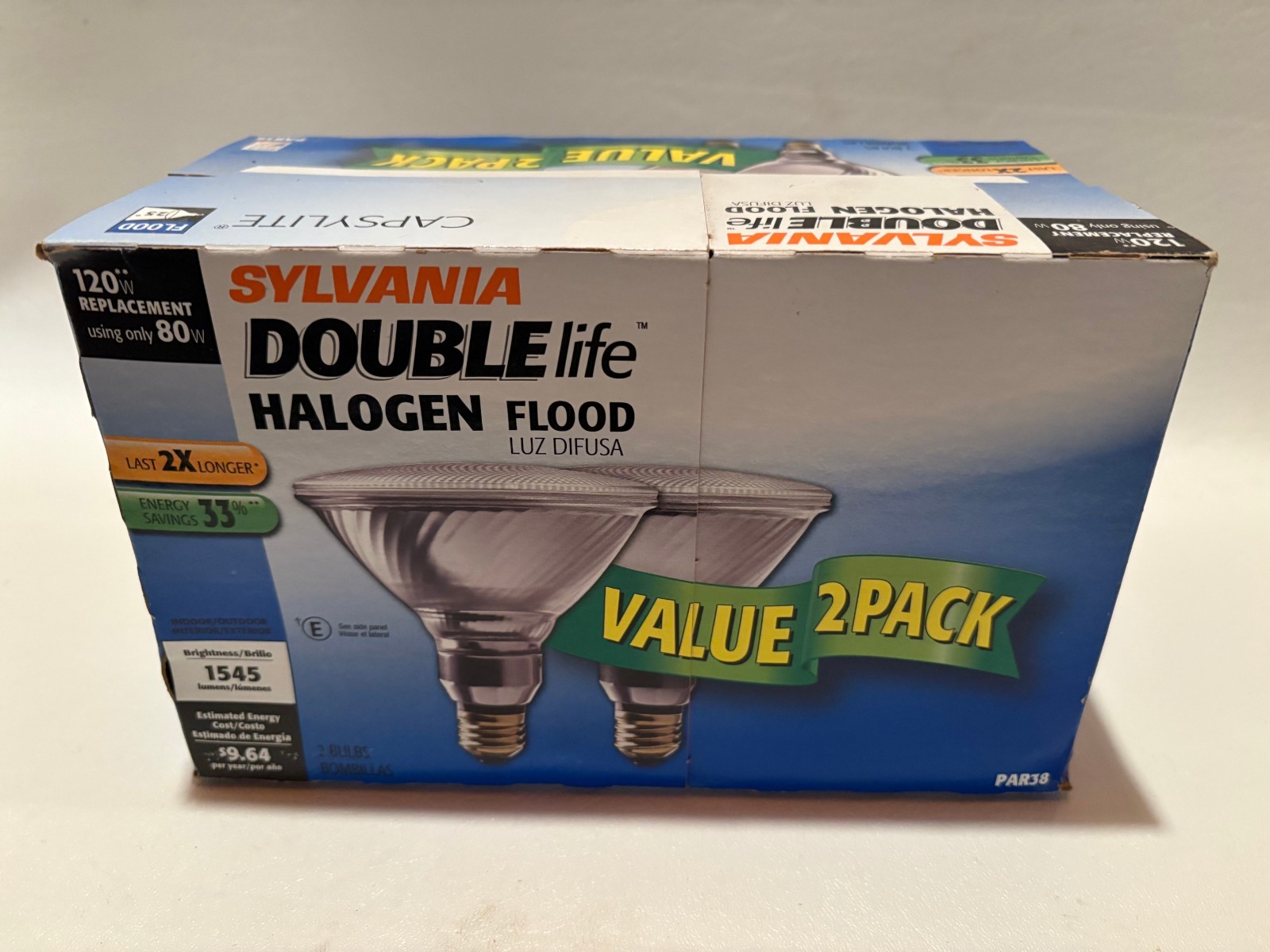Sylvania Par 38 120W Replacement 80W Halogen Flood Bulbs 2 Pack NEW