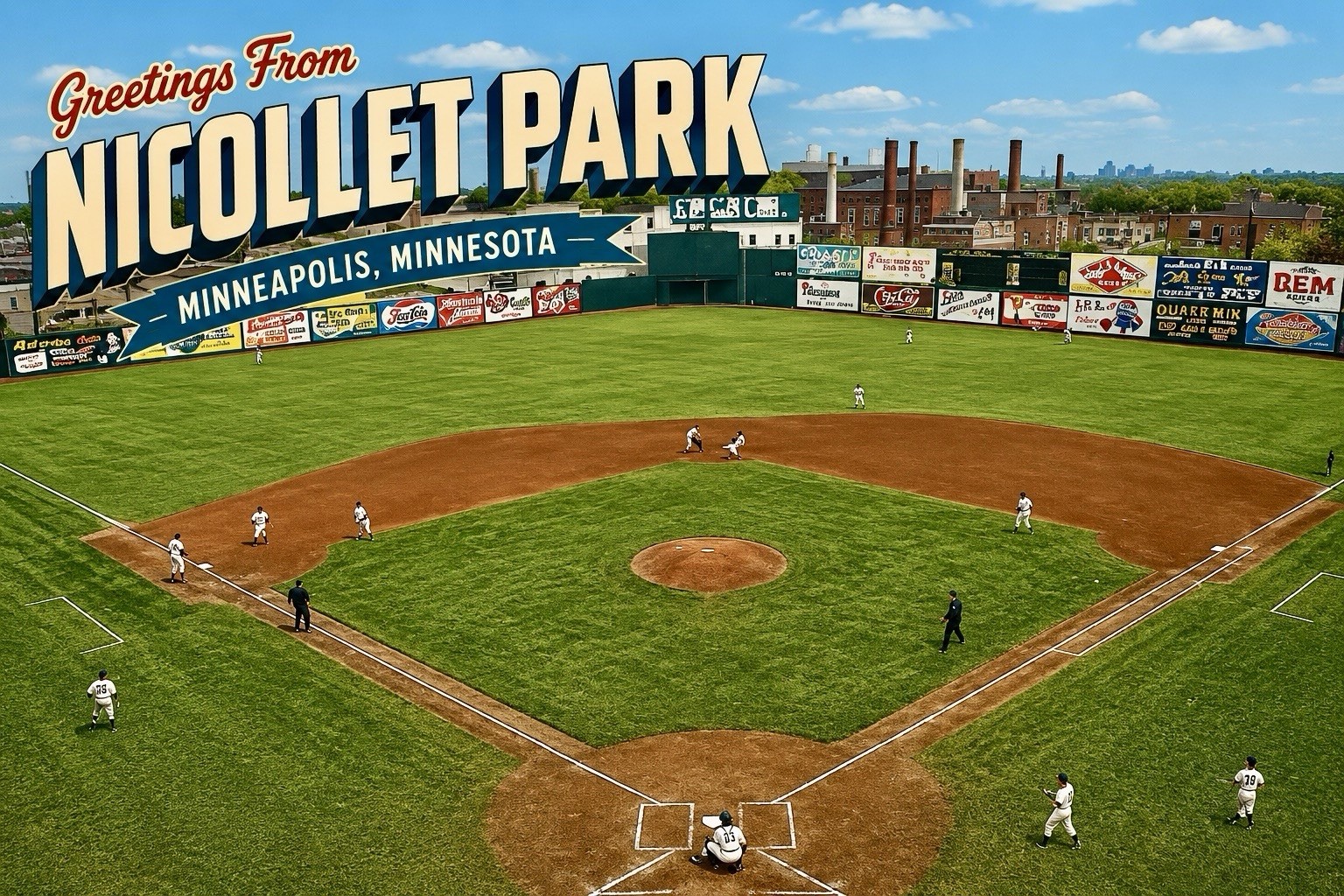 NICOLLET PARK MINNEAPOLIS, MINNESOTA MODERN Postcard Baseball Stadium C69