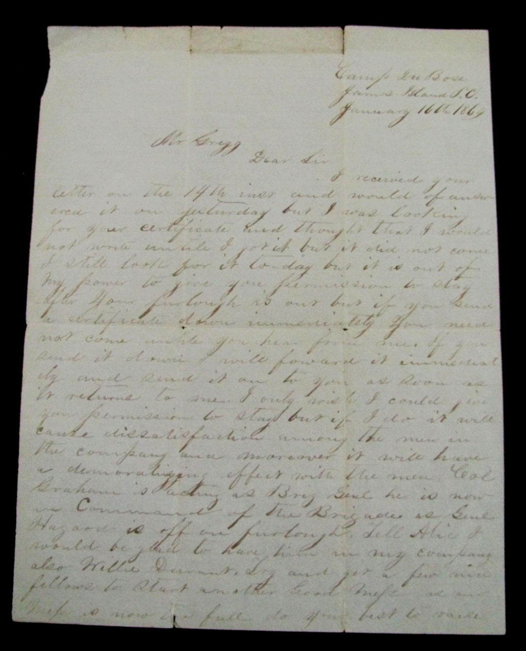 CIVIL WAR SOUTH CAROLINA CSA LETTER CAMP DUBOSE JAMES ISLAND