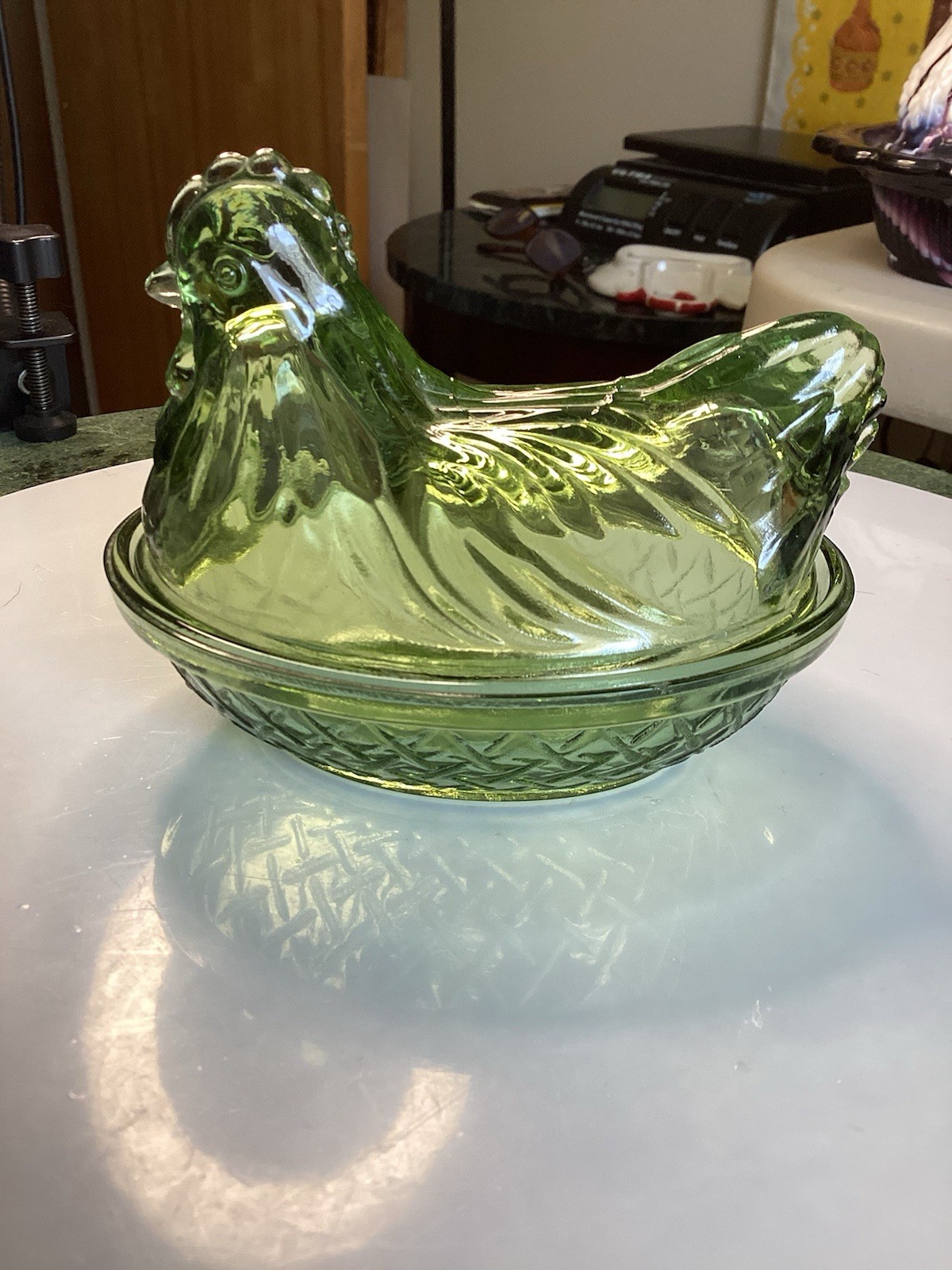 Vintage Hazel Atlas Green Hen On Nest