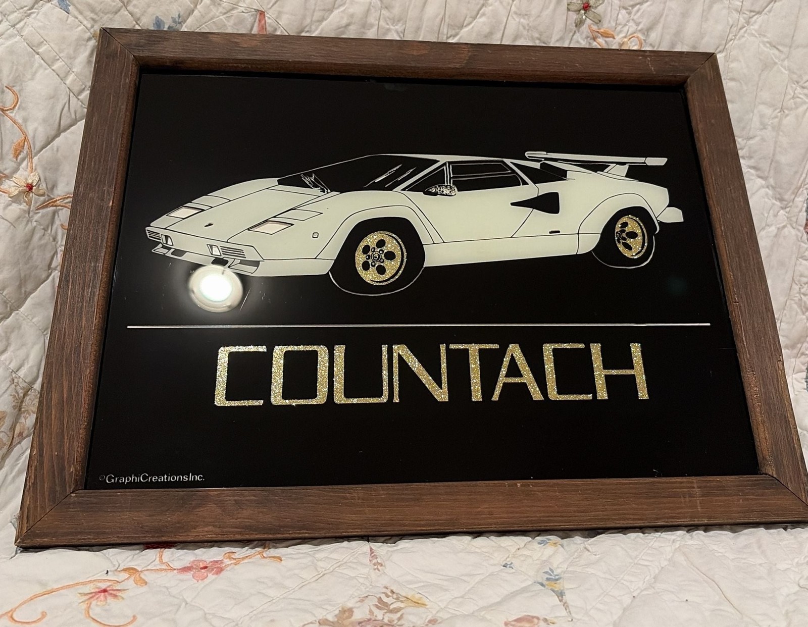 Vintage Graphic Creations Inc. Lamborghini Countach Framed Glass Mirror Art