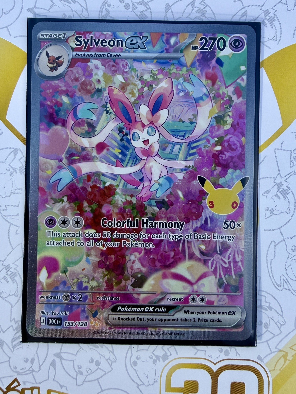 Sylveon Ex 153/128 30th Anniversary Pokemon Card Mint Condition